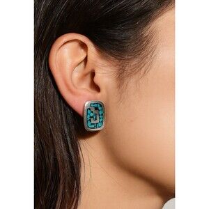 VTG Taxco Sterling Silver Turquoise Inlay Earrings TC-142 Mexico 925 - 8.19g